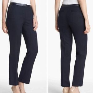 Tory Burch Women's Christy Ankle Pants Wool Blend Leather Trim Navy Blue Size 14